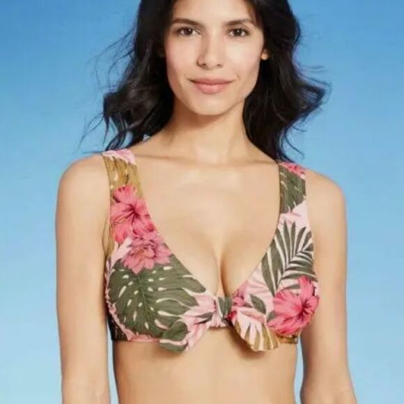 NEW Pink Floral Small 4 / 6 Removeable Pads Bikini Swim Suit Top KONA SOL - Picture 1 of 4